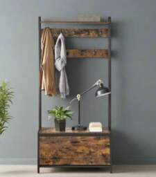 Rackhams Hall Tree with Bench, Shoe Storage, 9 Hooks, Top Shelf, Industrial Coat Rack for Hallway, Rustic Brown - thumbnail 2
