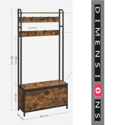 Rackhams Hall Tree with Bench, Shoe Storage, 9 Hooks, Top Shelf, Industrial Coat Rack for Hallway, Rustic Brown - thumbnail 3