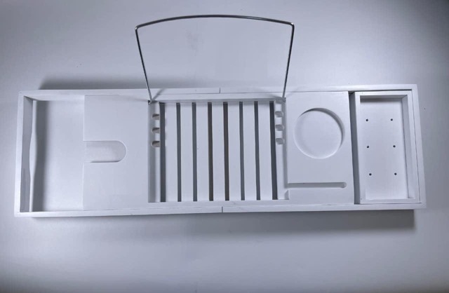 Rackhams Bamboo Extendable Bath Tub Caddy Tray Bathtub Organizer Shelf Wine Tablet Holder - Bamboo - White - Bath Caddy - image 1
