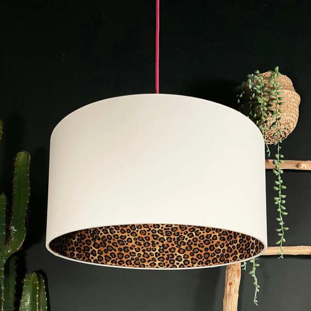 "Rackhams Leopard Print Silhouette Lampshade in Crisp White Cotton - Table / Floor Lamp - 70cm Diameter x 30cm Height / (27"" x 12"")" - image 1