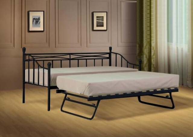 Rackhams Paris Metal Day Bed - Black - 2ft6 - No - image 1