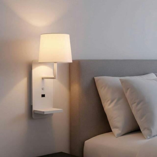 Rackhams 4 Watt White Reading Wall Lamp For Bedroom - USB & Wireless Charging - image 1