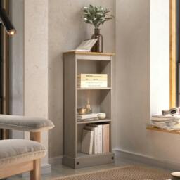 Rackhams Corona Low Narrow 3-Shelf Bookcase - Grey Wax - thumbnail 1