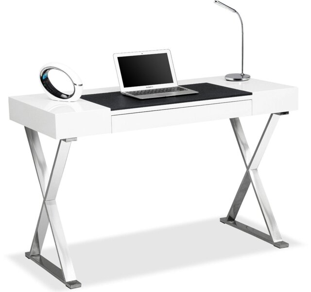 Rackhams ADONIS Gloss White and Chrome Legs Ergonomic Home Office Luxury Modern Desk - image 1