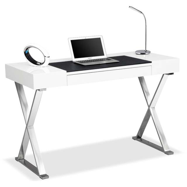 Rackhams ADONIS Gloss White and Chrome Legs Ergonomic Home Office Luxury Modern Desk - image 1