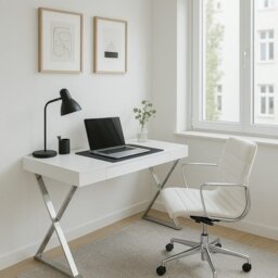 Rackhams ADONIS Gloss White and Chrome Legs Ergonomic Home Office Luxury Modern Desk - thumbnail 6