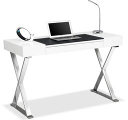 Rackhams ADONIS Gloss White and Chrome Legs Ergonomic Home Office Luxury Modern Desk - thumbnail 1