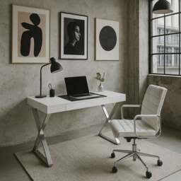 Rackhams ADONIS Gloss White and Chrome Legs Ergonomic Home Office Luxury Modern Desk - thumbnail 3
