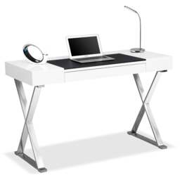 Rackhams ADONIS Gloss White and Chrome Legs Ergonomic Home Office Luxury Modern Desk