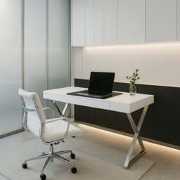 Rackhams ADONIS Gloss White and Chrome Legs Ergonomic Home Office Luxury Modern Desk - thumbnail 5