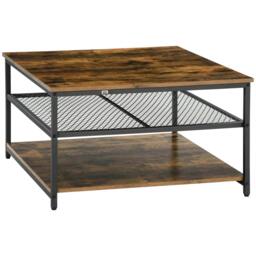 Rackhams Coffee Table, Living Room Table with 3-Tier Storage Shelves, Square Tea Table for Home Office, Rustic Brown - thumbnail 1