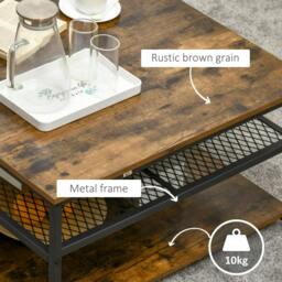 Rackhams Coffee Table, Living Room Table with 3-Tier Storage Shelves, Square Tea Table for Home Office, Rustic Brown - thumbnail 5