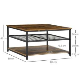 Rackhams Coffee Table, Living Room Table with 3-Tier Storage Shelves, Square Tea Table for Home Office, Rustic Brown - thumbnail 3