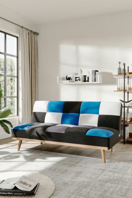 Rackhams 2-Seater Blue Checkered Sofa Bed - Blue