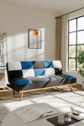 Rackhams 2-Seater Blue Checkered Sofa Bed - Blue - thumbnail 2