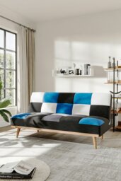 Rackhams 2-Seater Blue Checkered Sofa Bed - Blue - thumbnail 1