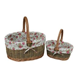 Rackhams Garden Rose Cotton Lined Country Oval Wicker Shopping Basket - Set of 2 - thumbnail 1