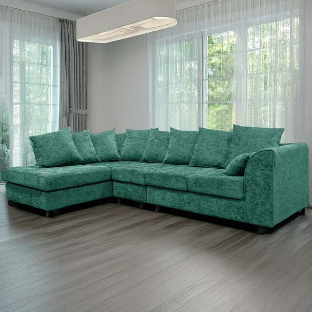 Rackhams Monaco Chenille Fabric 5 Seater L Shaped Corner Sofa - Teal - Left Hand Facing - image 1