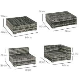 Rackhams 6 PC Rattan Sofa Coffee Table Set Sectional Wicker Weave Furniture for Garden Outdoor Conservatory w/ Pillow Cushion Grey - thumbnail 3