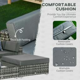 Rackhams 6 PC Rattan Sofa Coffee Table Set Sectional Wicker Weave Furniture for Garden Outdoor Conservatory w/ Pillow Cushion Grey - thumbnail 5