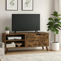 Rackhams Rustic Brown TV Stand with 2 Doors & Adjustable Shelves – 140cm Unit for TVs up to 65” – Living Room Storage Cabinet - thumbnail 6