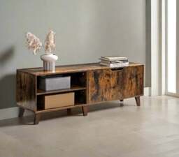 Rackhams Rustic Brown TV Stand with 2 Doors & Adjustable Shelves – 140cm Unit for TVs up to 65” – Living Room Storage Cabinet - thumbnail 4