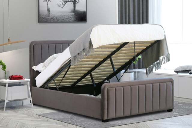 Rackhams Brighton Brushed Velvet Fabric Ottoman Bed Frame - A Stylish and Functional Statement Piece for Your Bedroom - Dark Grey - King - image 1