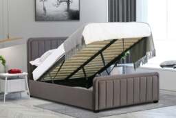Rackhams Brighton Brushed Velvet Fabric Ottoman Bed Frame - A Stylish and Functional Statement Piece for Your Bedroom - Dark Grey - King - thumbnail 1