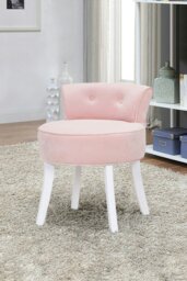 Rackhams Pink Velvet Soft Seat Low Back Dressing Footstool with White Legs - Pink - thumbnail 1
