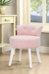 Rackhams Pink Velvet Soft Seat Low Back Dressing Footstool with White Legs - Pink - thumbnail 2