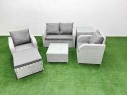 Rackhams Light Grey PE Wicker Rattan Garden Furniture Set Sofa Set Reclining Adjustable Chair Square Coffee Table 5 Seater With Footstool Side Table - thumbnail 1