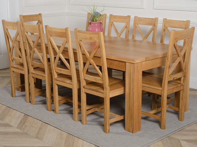 Rackhams Dakota Extra Large Oak Dining Table with Berkeley Oak Chairs - Natural Oak - 10 chairs - image 1