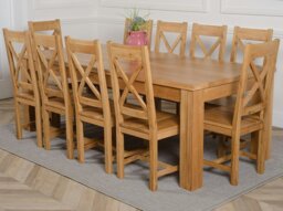 Rackhams Dakota Extra Large Oak Dining Table with Berkeley Oak Chairs - Natural Oak - 10 chairs