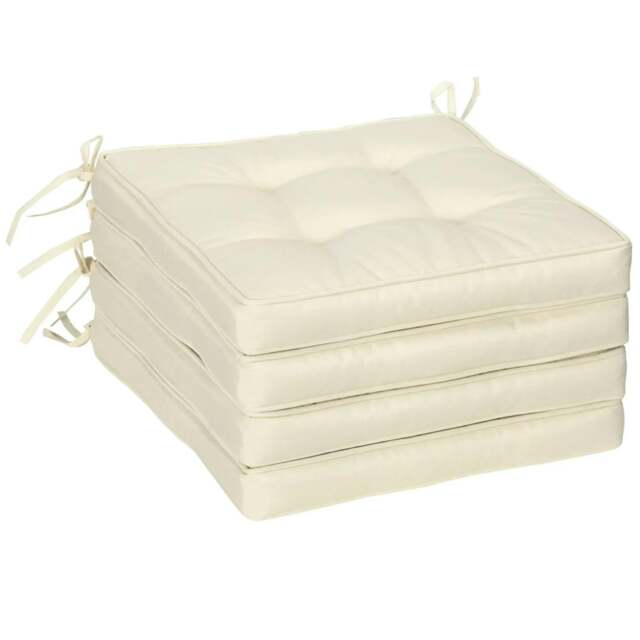 Rackhams Set of 4 Garden Seat Cushion with Ties, 42 x 42cm Replacement Dining Chair Seat Pad, Cream White - Cream - image 1