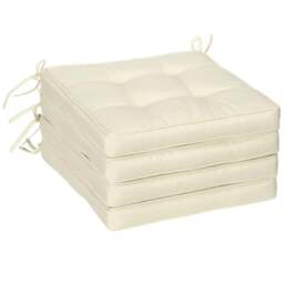 Rackhams Set of 4 Garden Seat Cushion with Ties, 42 x 42cm Replacement Dining Chair Seat Pad, Cream White - Cream - thumbnail 1