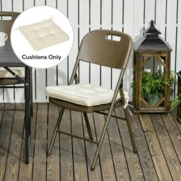 Rackhams Set of 4 Garden Seat Cushion with Ties, 42 x 42cm Replacement Dining Chair Seat Pad, Cream White - Cream - thumbnail 2