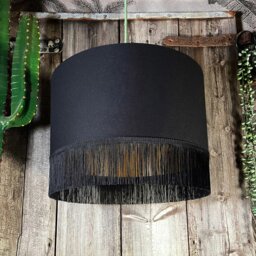 "Rackhams Jet Black Lampshade with Gold Lining & Black Fringing - Ceiling Pendant / Arc Lamp - 60cm Diameter x 30cm Height / (24"" x 12"")" - thumbnail 2