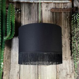 "Rackhams Jet Black Lampshade with Gold Lining & Black Fringing - Ceiling Pendant / Arc Lamp - 60cm Diameter x 30cm Height / (24"" x 12"")" - thumbnail 3