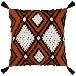 Rackhams Aquene Tassel Tufted Cushion Cover - Brick/Black - 50cm x 50cm - Brick/Black - 100% Cotton