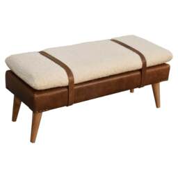 Rackhams Solid Wood BouclÃ© Buffalo Hide Leather Bench - thumbnail 5