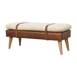 Rackhams Solid Wood BouclÃ© Buffalo Hide Leather Bench - thumbnail 3