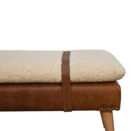Rackhams Solid Wood BouclÃ© Buffalo Hide Leather Bench - thumbnail 6
