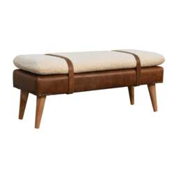 Rackhams Solid Wood BouclÃ© Buffalo Hide Leather Bench - thumbnail 4