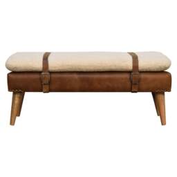 Rackhams Solid Wood BouclÃ© Buffalo Hide Leather Bench - thumbnail 2