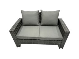 Rackhams 6 Seater Wicker PE Rattan Furniture Outdoor Dining Table Double Seat Sofa 2 Small Stools 2 Side Table Set Dark Grey Mixed - thumbnail 4
