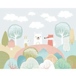 Rackhams Woodland Animals Wall Mural - Grey - Large - W350cm x H280cm - thumbnail 2