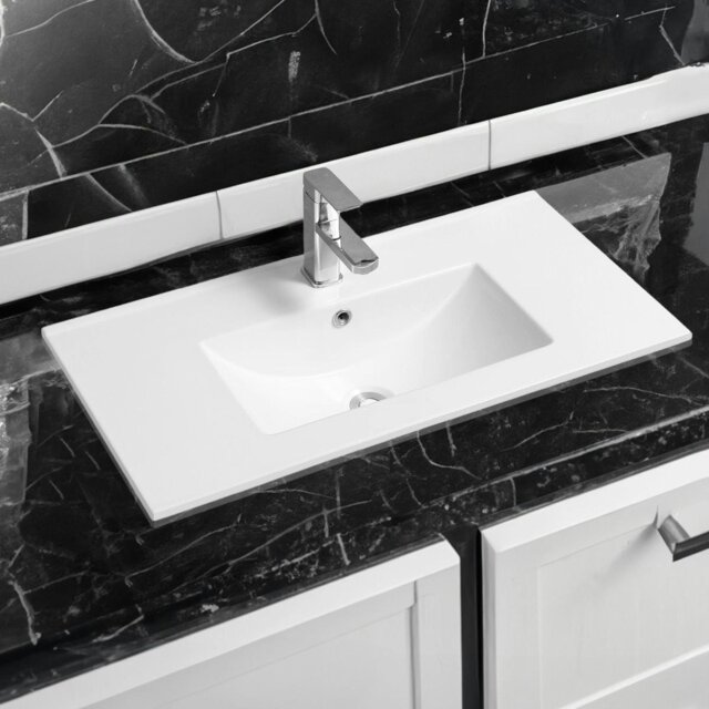 Rackhams 4003 Ceramic 81cm Thin-Edge Inset Basin with Deep Scoop - White - Ceramic - 81cm - image 1