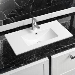 Rackhams 4003 Ceramic 81cm Thin-Edge Inset Basin with Deep Scoop - White - Ceramic - 81cm
