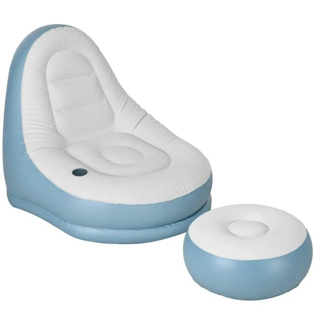 Rackhams Inflatable Tub Chair and Footstool - Blue/White - image 1