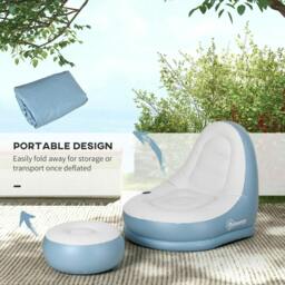 Rackhams Inflatable Tub Chair and Footstool - Blue/White - thumbnail 6